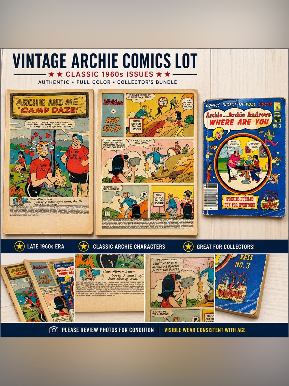 Vintage Archie Comics Lot 1960s Archie & Me Camp Daze + Where Are You DigestNo.3